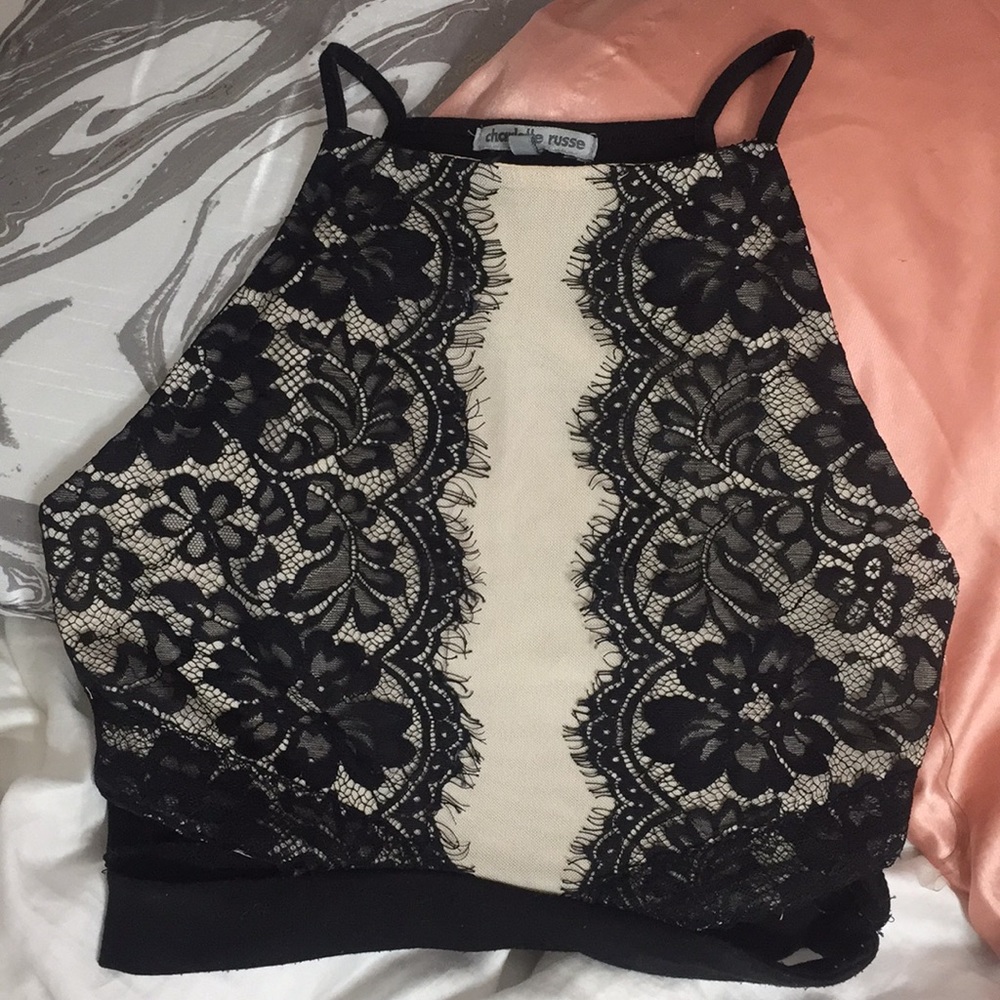 Black and cream lace cut out tank top